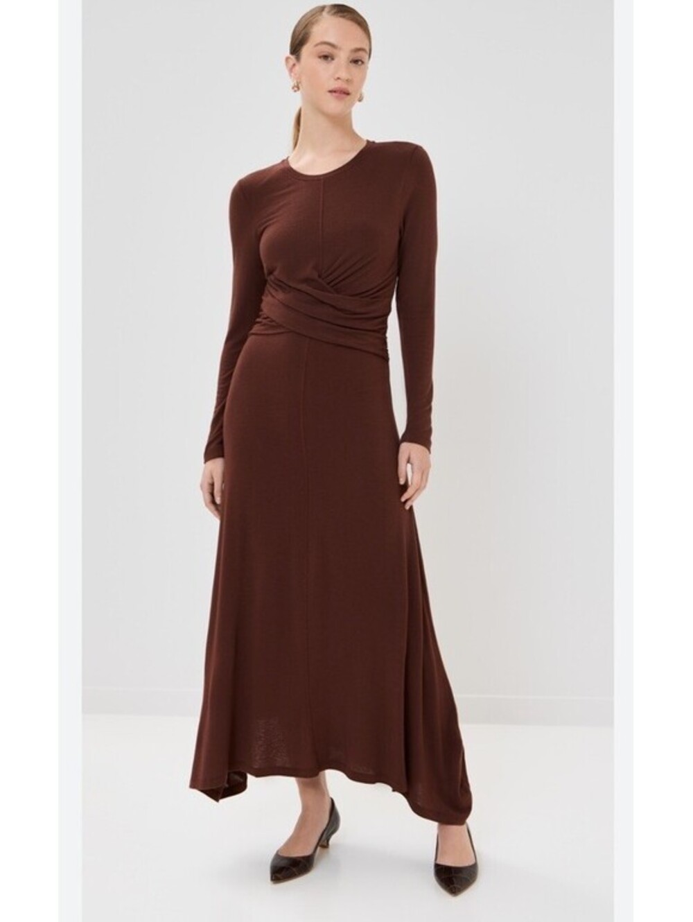 La Ligne Maxi Dress Jersey Twist Brown Longsleeve Size M